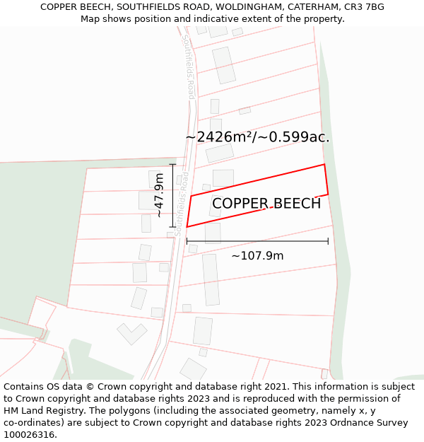 COPPER BEECH, SOUTHFIELDS ROAD, WOLDINGHAM, CATERHAM, CR3 7BG: Plot and title map