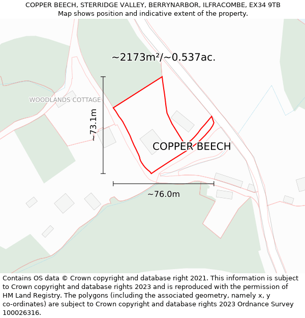 COPPER BEECH, STERRIDGE VALLEY, BERRYNARBOR, ILFRACOMBE, EX34 9TB: Plot and title map