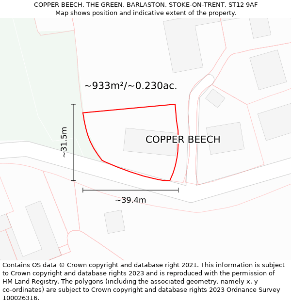 COPPER BEECH, THE GREEN, BARLASTON, STOKE-ON-TRENT, ST12 9AF: Plot and title map