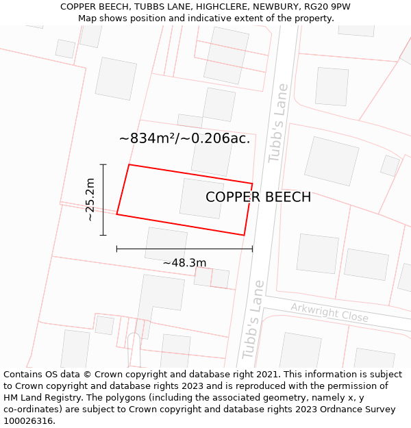 COPPER BEECH, TUBBS LANE, HIGHCLERE, NEWBURY, RG20 9PW: Plot and title map