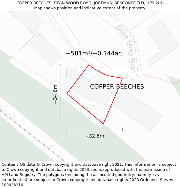 COPPER BEECHES, DEAN WOOD ROAD, JORDANS, BEACONSFIELD, HP9 2UU: Plot and title map