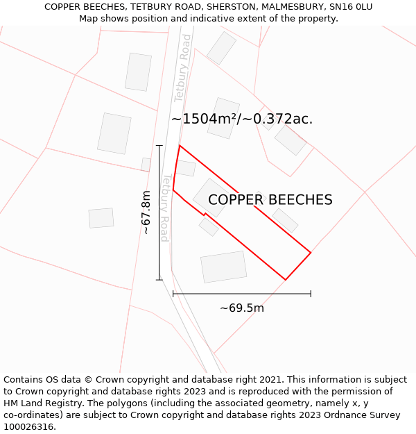 COPPER BEECHES, TETBURY ROAD, SHERSTON, MALMESBURY, SN16 0LU: Plot and title map