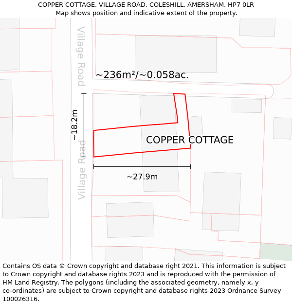 COPPER COTTAGE, VILLAGE ROAD, COLESHILL, AMERSHAM, HP7 0LR: Plot and title map