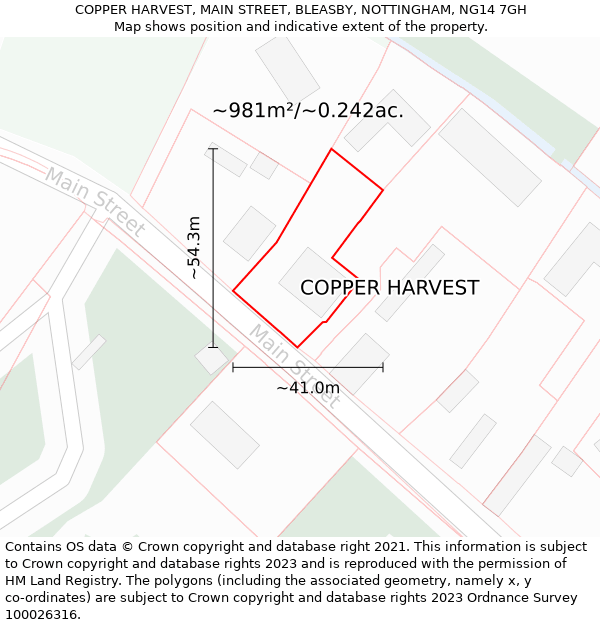 COPPER HARVEST, MAIN STREET, BLEASBY, NOTTINGHAM, NG14 7GH: Plot and title map