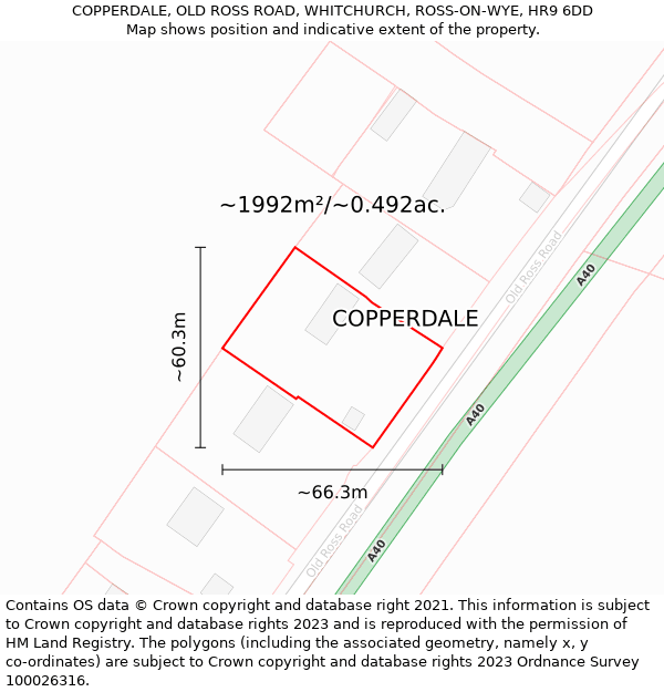 COPPERDALE, OLD ROSS ROAD, WHITCHURCH, ROSS-ON-WYE, HR9 6DD: Plot and title map