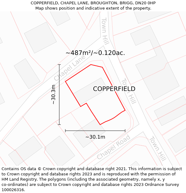 COPPERFIELD, CHAPEL LANE, BROUGHTON, BRIGG, DN20 0HP: Plot and title map