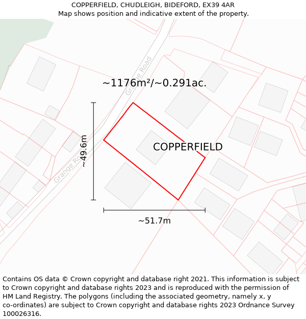 COPPERFIELD, CHUDLEIGH, BIDEFORD, EX39 4AR: Plot and title map