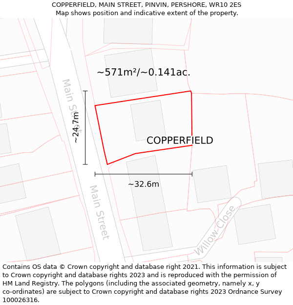 COPPERFIELD, MAIN STREET, PINVIN, PERSHORE, WR10 2ES: Plot and title map
