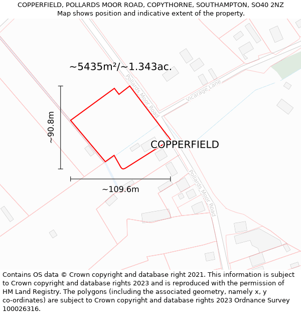 COPPERFIELD, POLLARDS MOOR ROAD, COPYTHORNE, SOUTHAMPTON, SO40 2NZ: Plot and title map