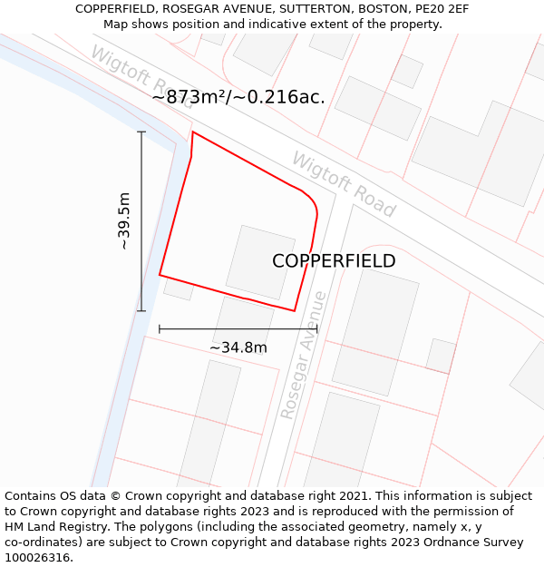 COPPERFIELD, ROSEGAR AVENUE, SUTTERTON, BOSTON, PE20 2EF: Plot and title map