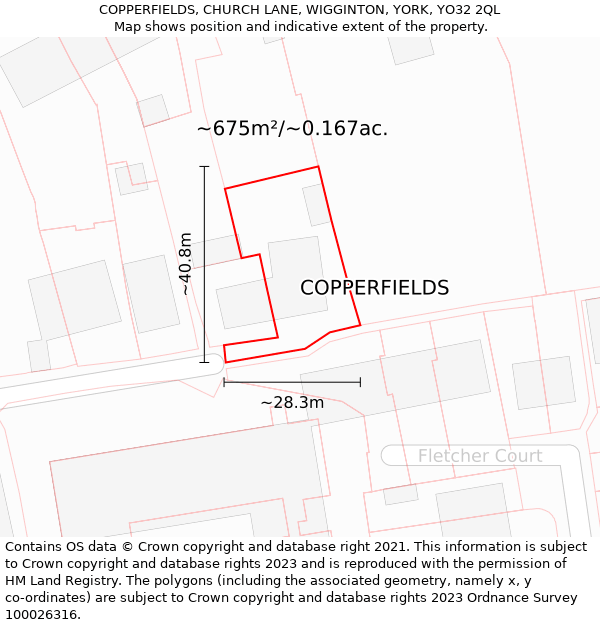 COPPERFIELDS, CHURCH LANE, WIGGINTON, YORK, YO32 2QL: Plot and title map