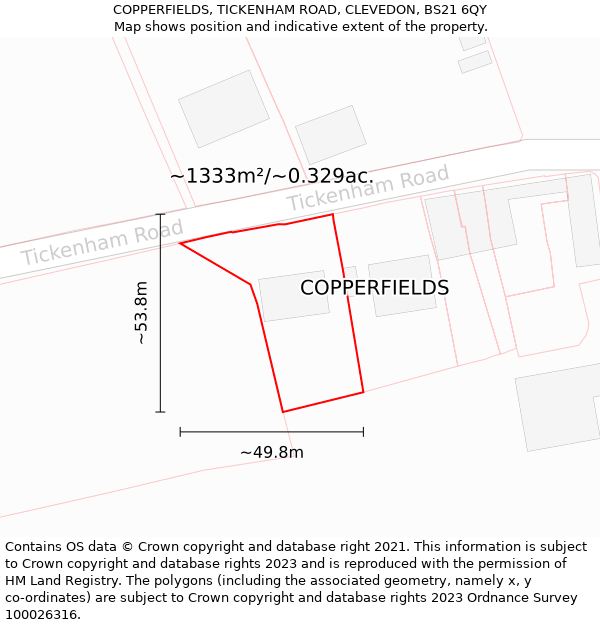 COPPERFIELDS, TICKENHAM ROAD, CLEVEDON, BS21 6QY: Plot and title map