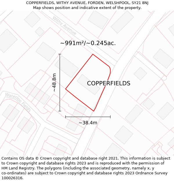 COPPERFIELDS, WITHY AVENUE, FORDEN, WELSHPOOL, SY21 8NJ: Plot and title map