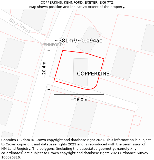 COPPERKINS, KENNFORD, EXETER, EX6 7TZ: Plot and title map