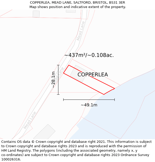 COPPERLEA, MEAD LANE, SALTFORD, BRISTOL, BS31 3ER: Plot and title map