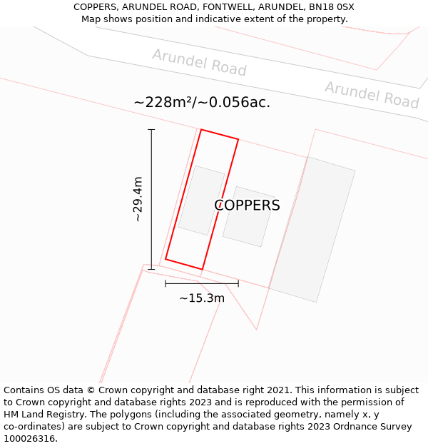 COPPERS, ARUNDEL ROAD, FONTWELL, ARUNDEL, BN18 0SX: Plot and title map