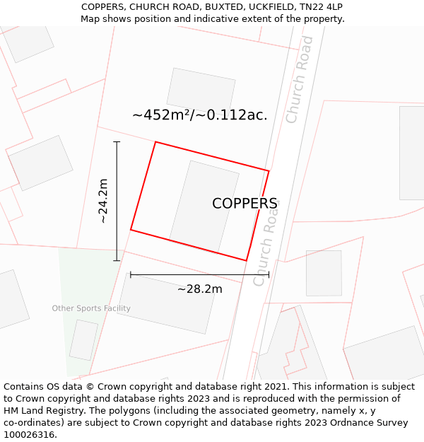 COPPERS, CHURCH ROAD, BUXTED, UCKFIELD, TN22 4LP: Plot and title map