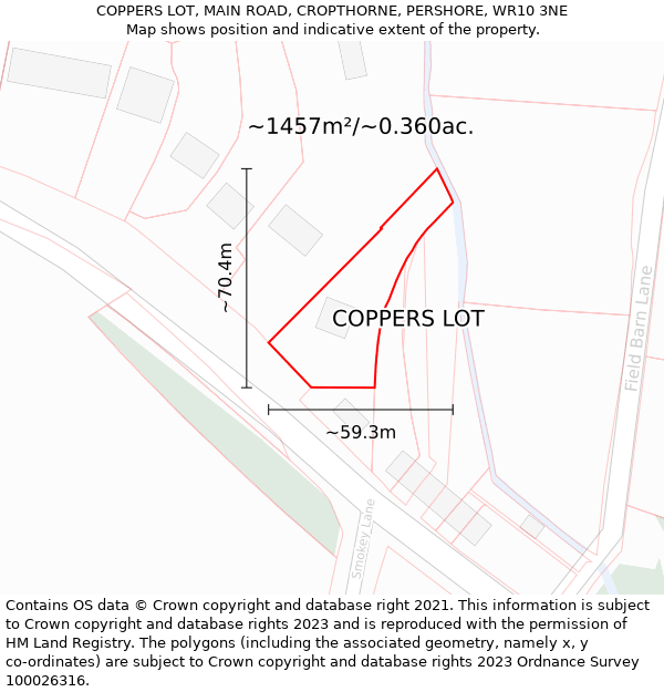 COPPERS LOT, MAIN ROAD, CROPTHORNE, PERSHORE, WR10 3NE: Plot and title map