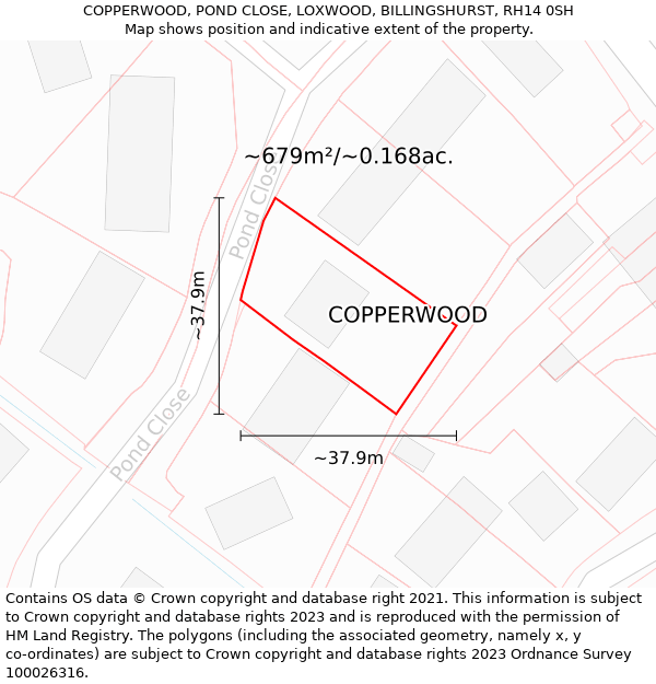 COPPERWOOD, POND CLOSE, LOXWOOD, BILLINGSHURST, RH14 0SH: Plot and title map