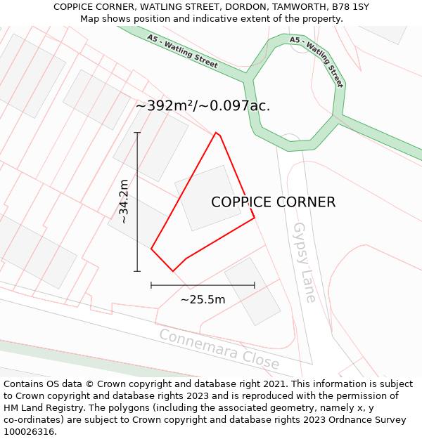 COPPICE CORNER, WATLING STREET, DORDON, TAMWORTH, B78 1SY: Plot and title map