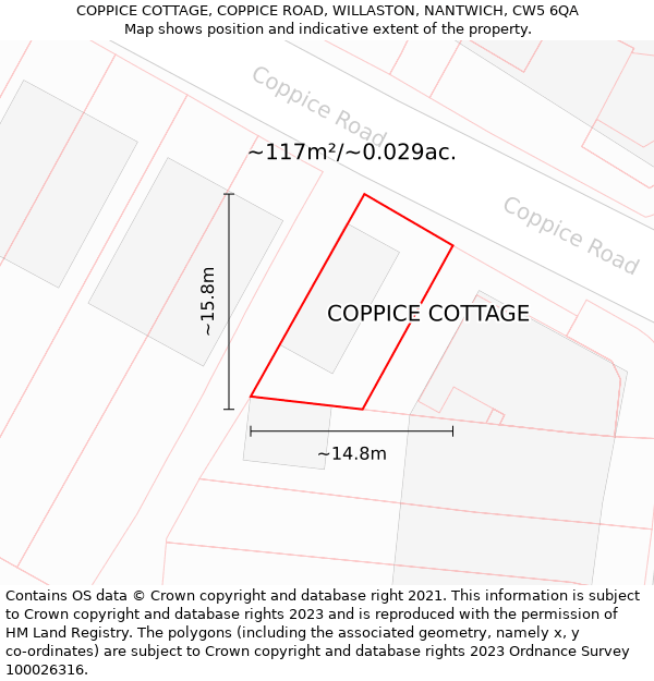 COPPICE COTTAGE, COPPICE ROAD, WILLASTON, NANTWICH, CW5 6QA: Plot and title map