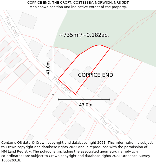 COPPICE END, THE CROFT, COSTESSEY, NORWICH, NR8 5DT: Plot and title map