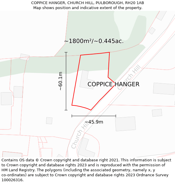 COPPICE HANGER, CHURCH HILL, PULBOROUGH, RH20 1AB: Plot and title map