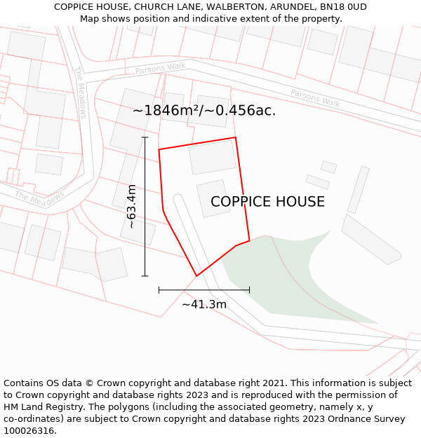 COPPICE HOUSE, CHURCH LANE, WALBERTON, ARUNDEL, BN18 0UD: Plot and title map