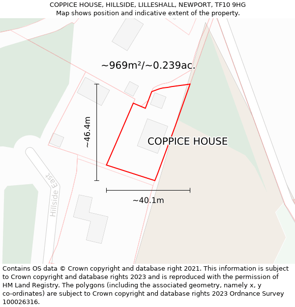 COPPICE HOUSE, HILLSIDE, LILLESHALL, NEWPORT, TF10 9HG: Plot and title map