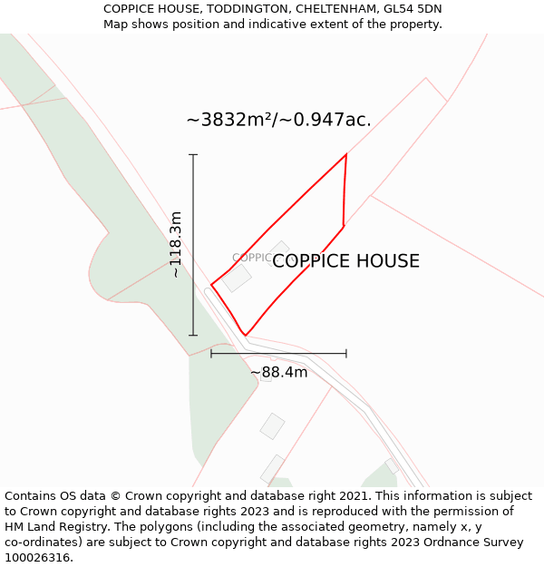 COPPICE HOUSE, TODDINGTON, CHELTENHAM, GL54 5DN: Plot and title map