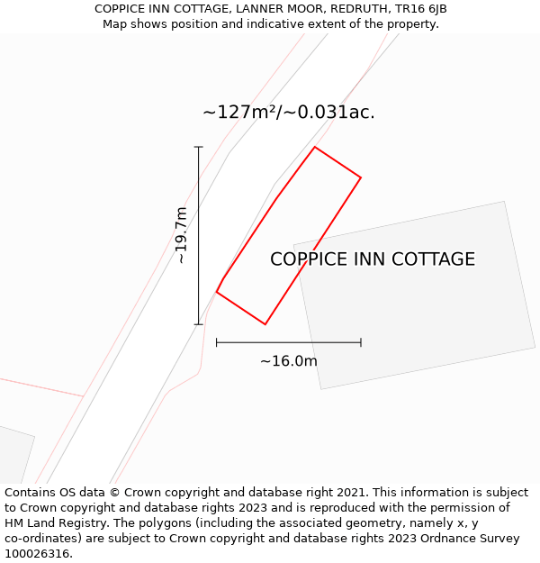 COPPICE INN COTTAGE, LANNER MOOR, REDRUTH, TR16 6JB: Plot and title map