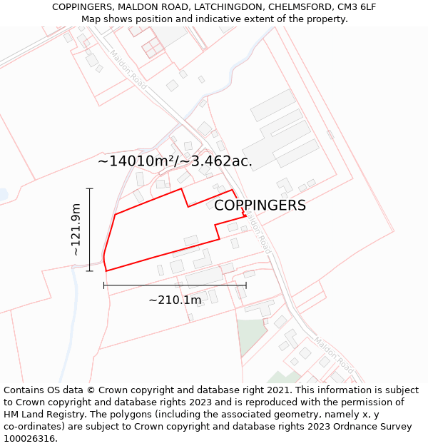 COPPINGERS, MALDON ROAD, LATCHINGDON, CHELMSFORD, CM3 6LF: Plot and title map