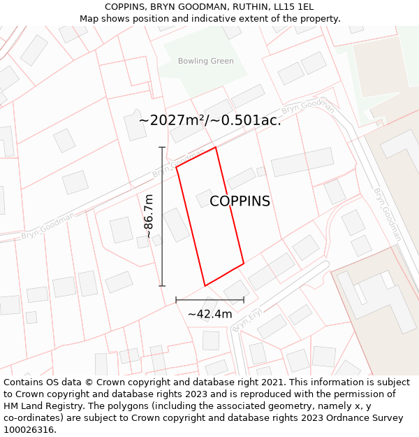 COPPINS, BRYN GOODMAN, RUTHIN, LL15 1EL: Plot and title map