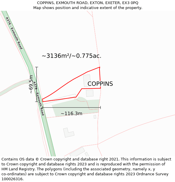 COPPINS, EXMOUTH ROAD, EXTON, EXETER, EX3 0PQ: Plot and title map