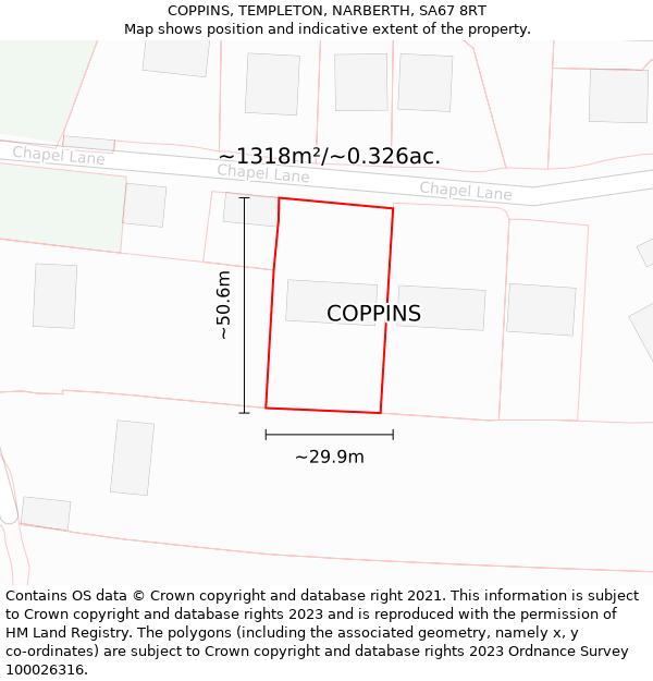 COPPINS, TEMPLETON, NARBERTH, SA67 8RT: Plot and title map