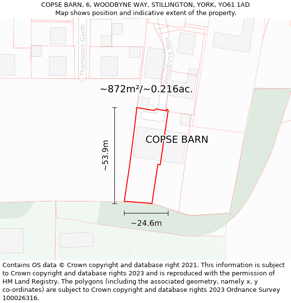 COPSE BARN, 6, WOODBYNE WAY, STILLINGTON, YORK, YO61 1AD: Plot and title map