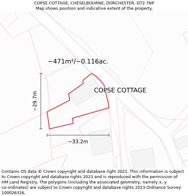 COPSE COTTAGE, CHESELBOURNE, DORCHESTER, DT2 7NP: Plot and title map