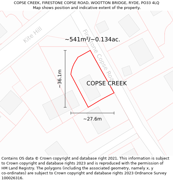 COPSE CREEK, FIRESTONE COPSE ROAD, WOOTTON BRIDGE, RYDE, PO33 4LQ: Plot and title map