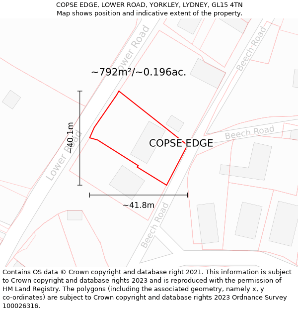 COPSE EDGE, LOWER ROAD, YORKLEY, LYDNEY, GL15 4TN: Plot and title map