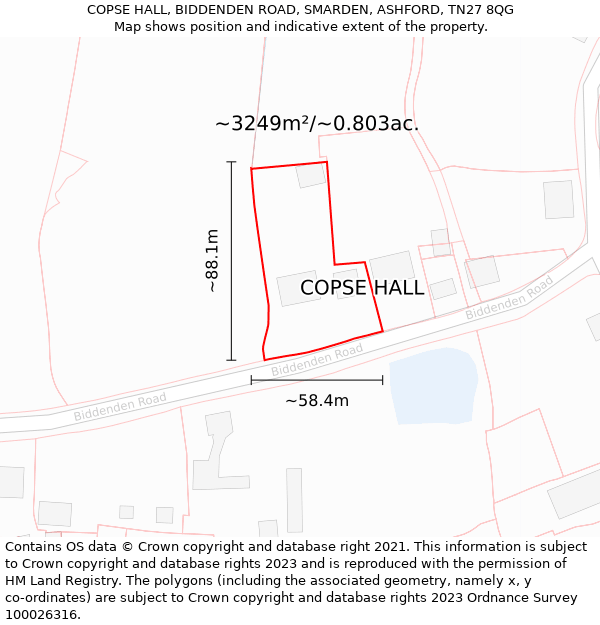 COPSE HALL, BIDDENDEN ROAD, SMARDEN, ASHFORD, TN27 8QG: Plot and title map