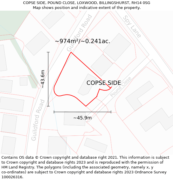 COPSE SIDE, POUND CLOSE, LOXWOOD, BILLINGSHURST, RH14 0SG: Plot and title map