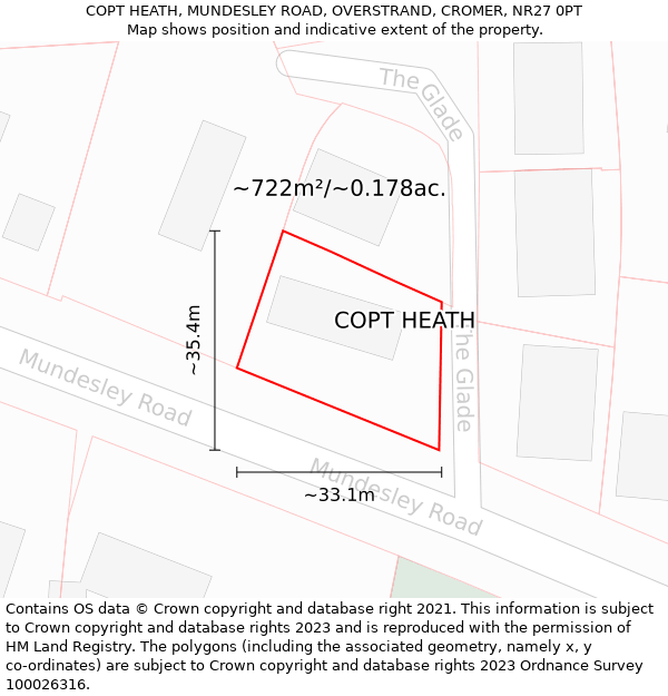 COPT HEATH, MUNDESLEY ROAD, OVERSTRAND, CROMER, NR27 0PT: Plot and title map