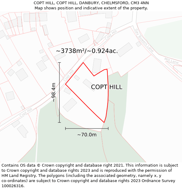 COPT HILL, COPT HILL, DANBURY, CHELMSFORD, CM3 4NN: Plot and title map