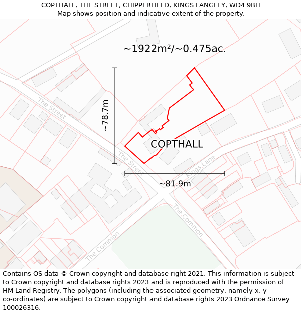 COPTHALL, THE STREET, CHIPPERFIELD, KINGS LANGLEY, WD4 9BH: Plot and title map