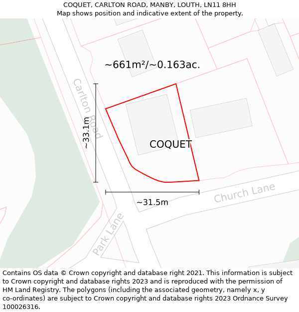 COQUET, CARLTON ROAD, MANBY, LOUTH, LN11 8HH: Plot and title map