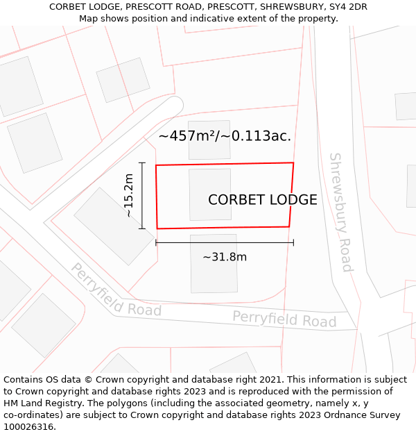 CORBET LODGE, PRESCOTT ROAD, PRESCOTT, SHREWSBURY, SY4 2DR: Plot and title map