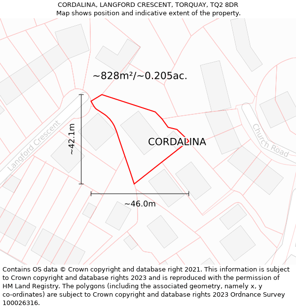 CORDALINA, LANGFORD CRESCENT, TORQUAY, TQ2 8DR: Plot and title map