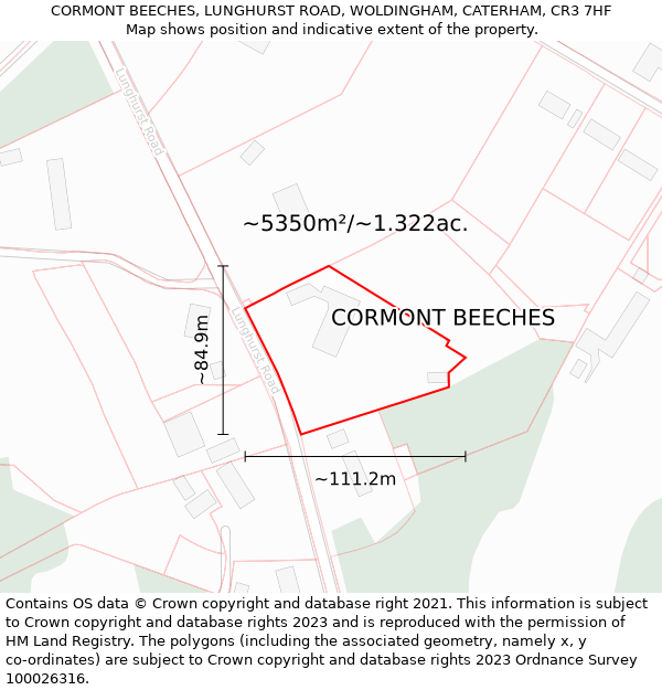 CORMONT BEECHES, LUNGHURST ROAD, WOLDINGHAM, CATERHAM, CR3 7HF: Plot and title map