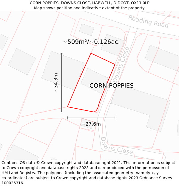 CORN POPPIES, DOWNS CLOSE, HARWELL, DIDCOT, OX11 0LP: Plot and title map