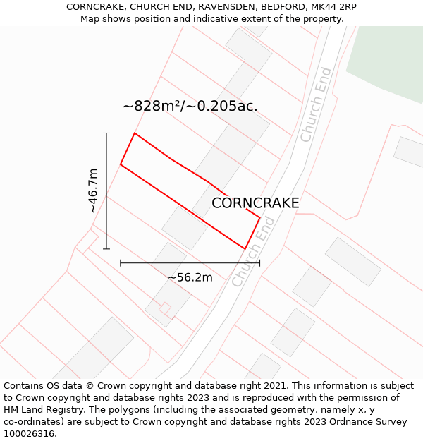 CORNCRAKE, CHURCH END, RAVENSDEN, BEDFORD, MK44 2RP: Plot and title map